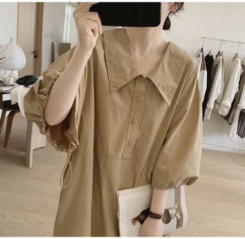 2024 Korean chic summer plus size new niche simple solid color loose mid-length dress for women