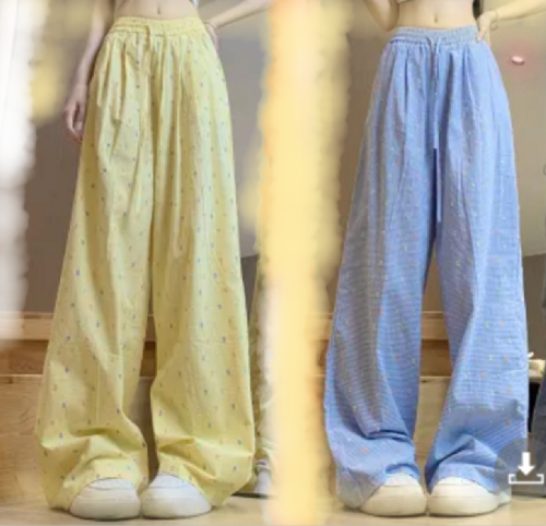 Dopamine wear yellow plaid casual pants women's summer loose wide-leg pants high-waist slim straight pants