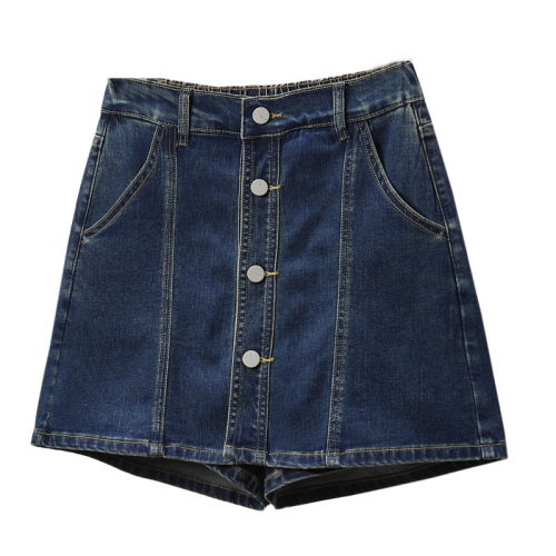 Real shot of summer large size elastic elastic waist loose anti-exposure denim skirt pants fat MM casual shorts skirt