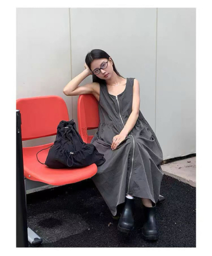 2024 summer Korean style mid-length A-line loose vest dress