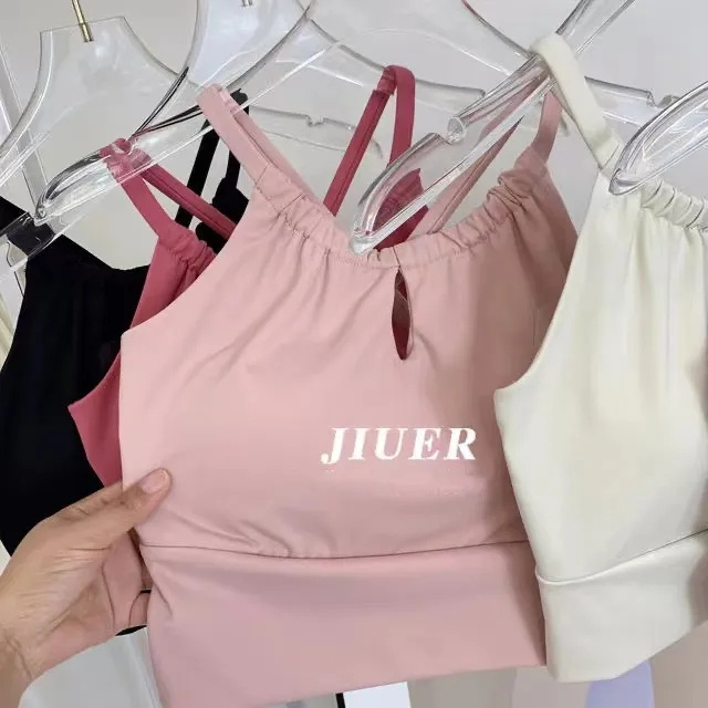 Nude fixed chest pad halter neck sports bra Beautiful back yoga wear camisole anti-shock quick-drying fitness bra