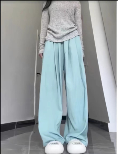 Official picture of ice silk Yamamoto pants for women in summer new style lazy style large size casual high waist drape straight wide leg pants