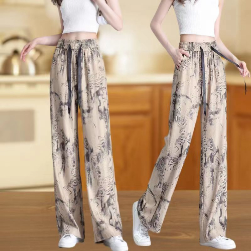 Wide-leg pants for women summer thin new style ink painting 2024 drapey style high waist Korean version versatile casual long pants