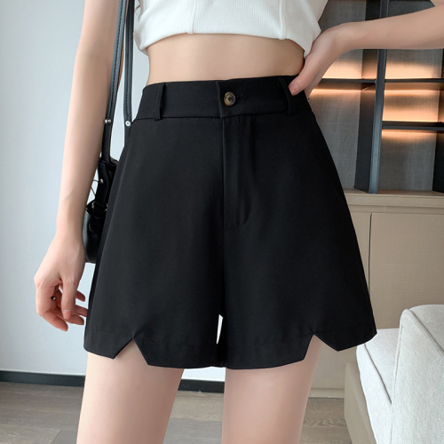Real shot of suit shorts for women in summer thin wide-leg loose A-line high waist slit large size five-point suit pants for women