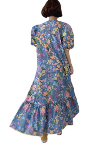 2024 New Korean Style Retro Floral Long Skirt Women's Fashion Casual Printed Temperament Age-Reducing Super Fairy Dress