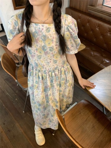 Real shot~~French style high-end reversible floral slimming dress~