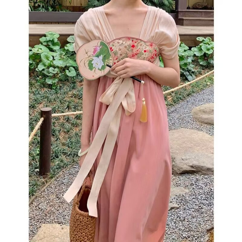 2024 new summer zipper style improved Hanfu Chinese style element printing gentle daily fairy ancient style dress