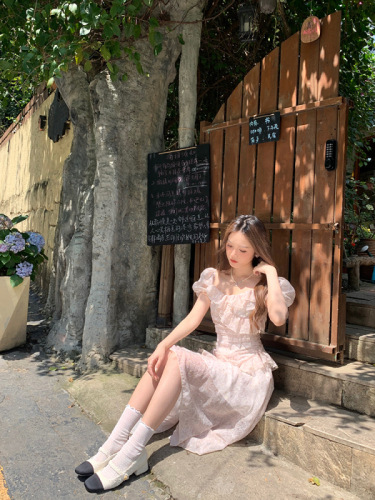 Manhua Sweet Tea Sweet Irregular Casual Fashion Temperament Slim Slim High Waist Floral Women's Dress Lady