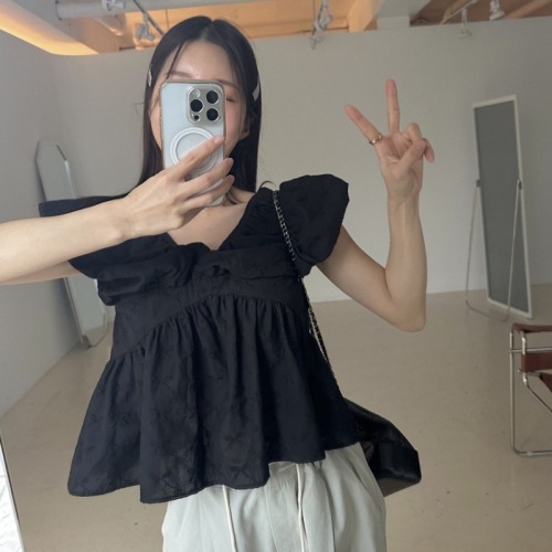 Korea East 2024 new summer style sweet and stylish age-reducing V-neck bow-tie off-the-shoulder top shirt