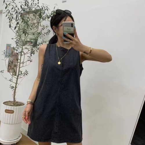 Original denim sleeveless drawstring vest short dress