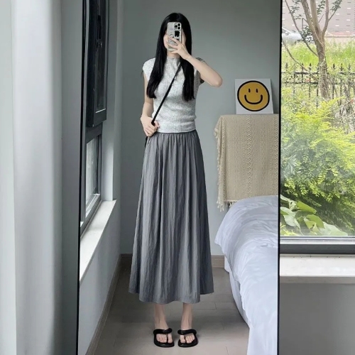 ZHIBAOBI design sense Yamamoto long skirt women's new elastic waist high waist slim A-line personalized half-length umbrella skirt ins