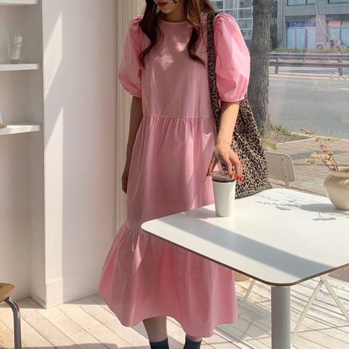 2024 Korean chic summer plus size Dongdaemun new niche simple solid color loose long dress for women