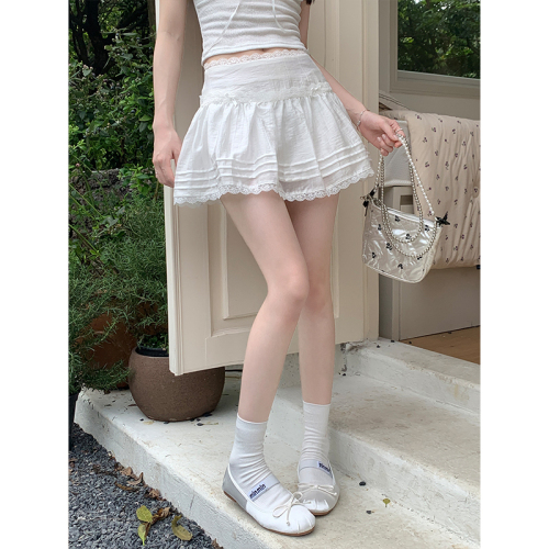 Real shot 2024 sweet short lace bow skirt for women summer Korean style pure desire white skirt
