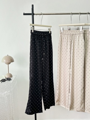 CCHUN ZI polka-dot casual pants for women, high-waisted, slim, loose, straight-leg wide-leg pants, summer drapey floor-length pants for women