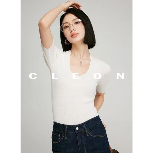Cleon Spring 2/60 120s Merino wool pullover slim long-sleeved round neck bottoming sweater for women