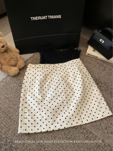 Real shot ~ Polka dot skirt for women 2024 high-waisted hot girl slimming A-line one-step hip-covering short skirt