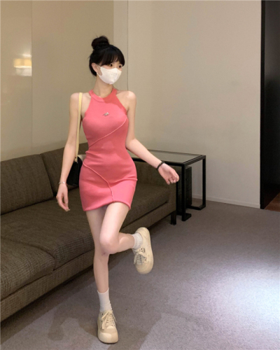 Tmall quality hot girl sexy halterneck suspender skirt female summer new slim dress waist bag hip skirt