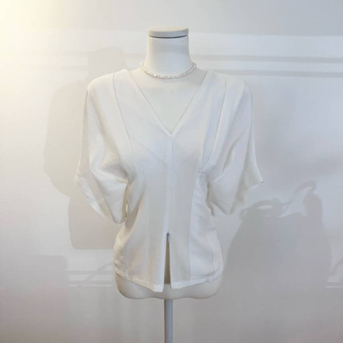 尺寸已更新chic 韩版夏季新款V领时尚皱褶设计感气质短袖上衣衬衫