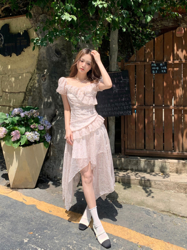 Manhua Sweet Tea Sweet Irregular Casual Fashion Temperament Slim Slim High Waist Floral Women's Dress Lady