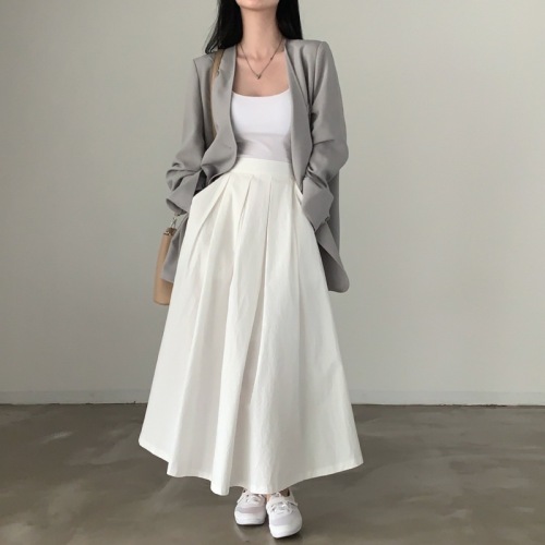 Korean chic new French simple mid-length cover-up A-line skirt