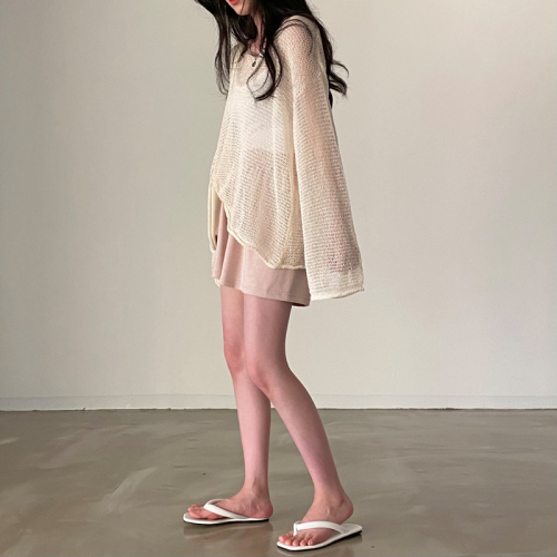 原版质量韩国慵懒夏季宽松长袖针织镂空防晒罩衫上衣女