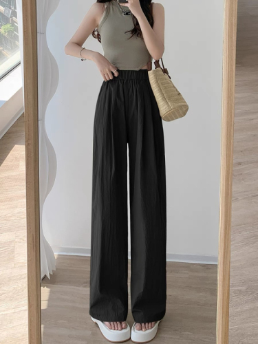 Official picture of ice silk Yamamoto pants for women in summer new style lazy style large size casual high waist drape straight wide leg pants