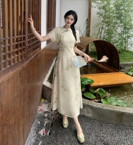 Plus size women's summer new Chinese-style improved cheongsam dress looks whiter, slimmer, classic and elegant
