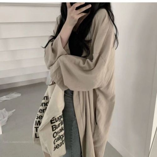 Fat mm plus size coat summer lazy style loose mid-length wide sleeves Korean version trendy versatile slimming sun protection clothing for women