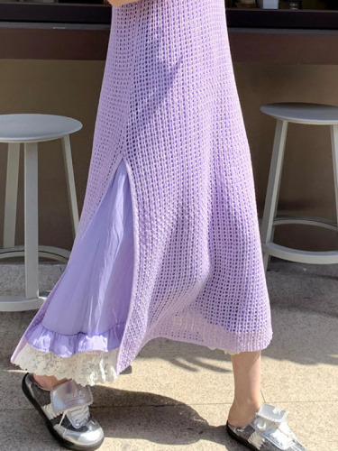 TT Bad Bad Knitted Sleeveless Long Skirt Women's Casual Resort Style Loose Design Blouse