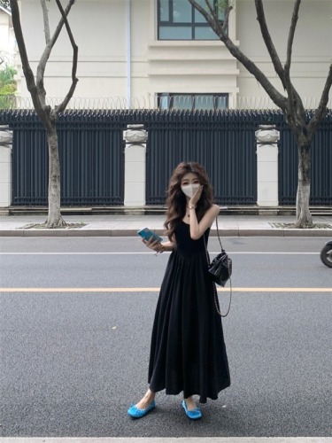 Actual shot #Super Slim Suspender Temperament Dress Women’s Summer Simple Black Long Dress