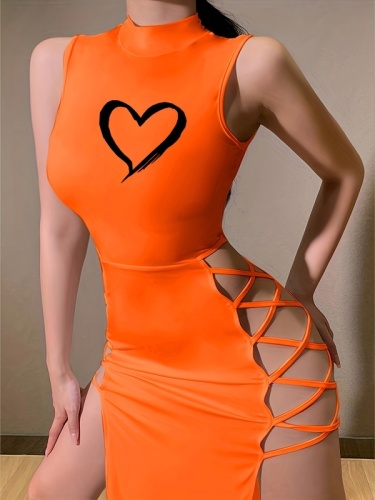 2024 summer new sexy vest strap skirt high slit pattern print dress collection
