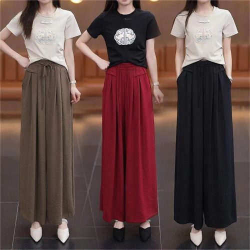 Wide-leg culottes for women 2024 summer new style thin drapey high-waisted slim casual pants trousers women's fashionable pants group