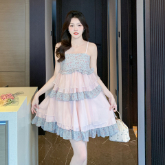 Real shot of new summer style sweet forest first love floral suspender fugitive princess wind forest girl Ruili cake skirt