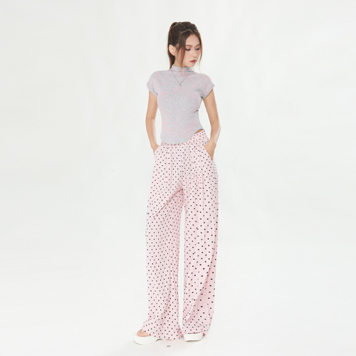 Real shot of 2024 summer new high-waisted loose casual pants for women with wide legs and drapey polka-dot Yamamoto pants