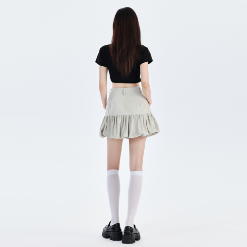 Actual shot Summer new style spliced ​​flower bud design skirt Feminine high waist slimming A-line casual short skirt trendy
