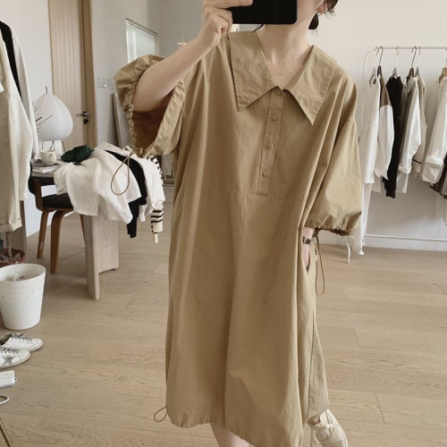 2024 Korean chic summer plus size new niche simple solid color loose mid-length dress for women