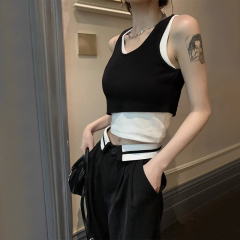 92 cotton/8 spandex 40 count 210g pure cotton hot girl fake two piece sports vest for women