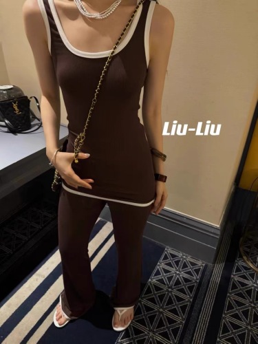 LiuLiu新款夏修身女装背心紧身喇叭裤套装