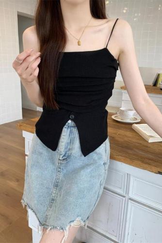 Real shot of Thai sweet and spicy camisole women's inner wear design niche outer wear irregular slit tube top