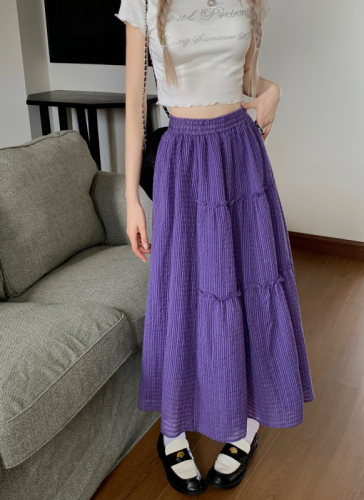 实拍 格子蛋糕裙紫色半裙多巴胺穿搭女2024夏新款长裙子韩版