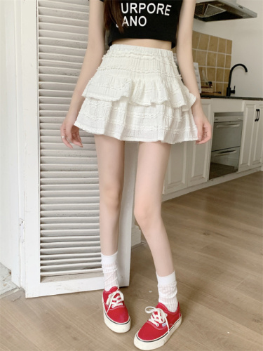 Real shot of ballet style sweet cake fluffy high waist skirt for women summer new anti-exposure skirt