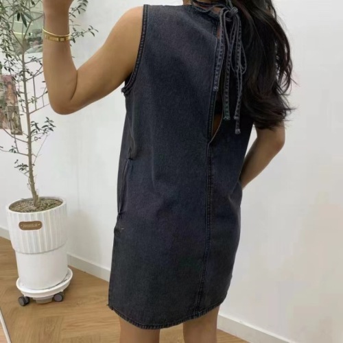 Original denim sleeveless drawstring vest short dress