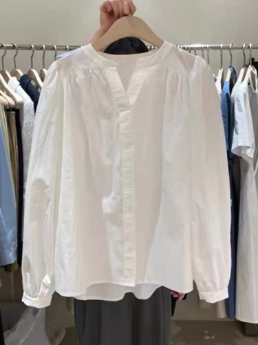 Early autumn new white round neck long-sleeved shirt for women, Korean style fashionable lazy style loose and versatile casual top