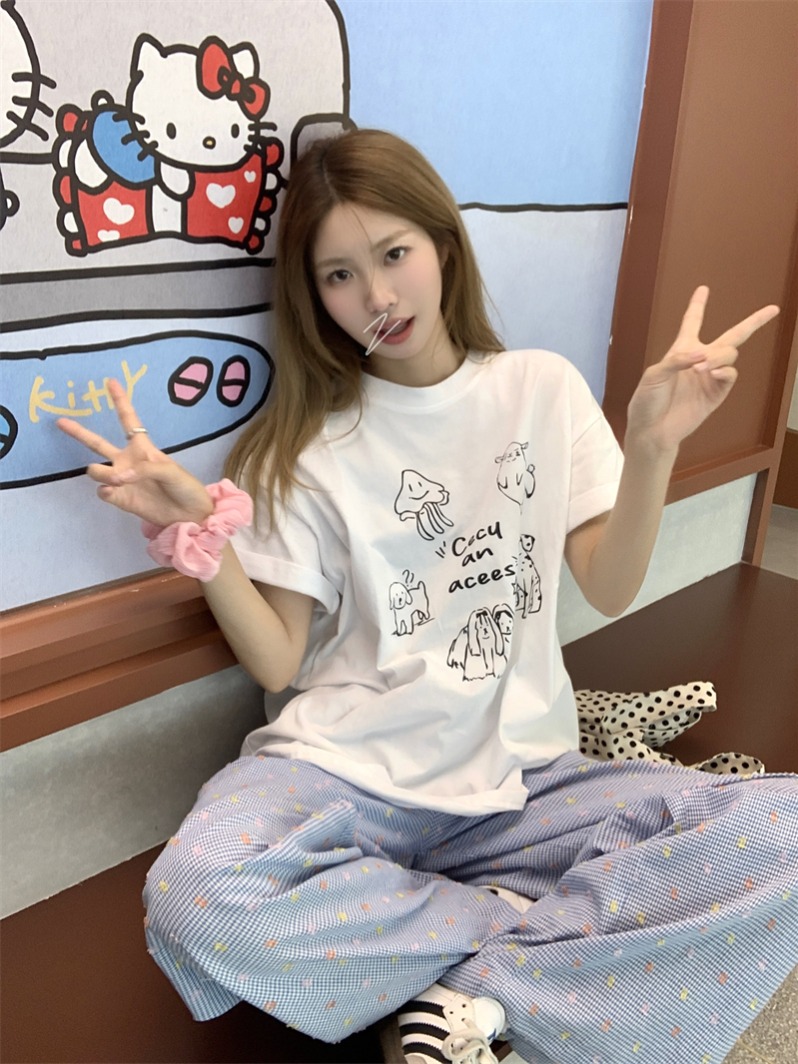 實拍~韓系卡通圖案印花寬鬆百搭短袖休閒T恤