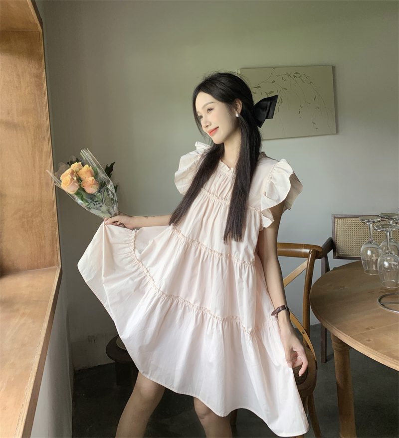 Actual shot ~ loose round neck, flying sleeves, sweet temperament and slimming dress pullover