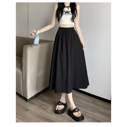 New high-waisted skirt for women in summer, medium and long, versatile, slimming, white A-line umbrella skirt for small people