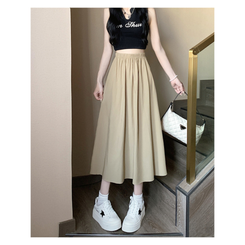 New high-waisted skirt for women in summer, medium and long, versatile, slimming, white A-line umbrella skirt for small people