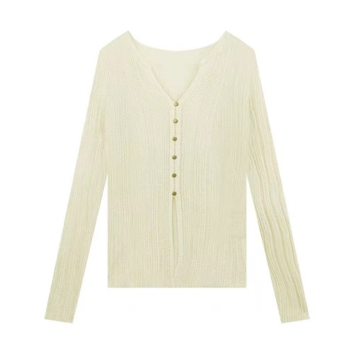 Slit V-neck sweater for women 2024 spring new Korean style long-sleeved slim bottoming shirt design niche top