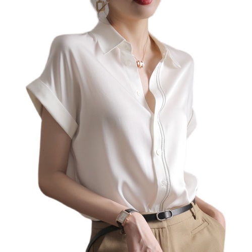 White chiffon shirt for women, summer thin short-sleeved design, niche professional temperament, French chic top, high-end