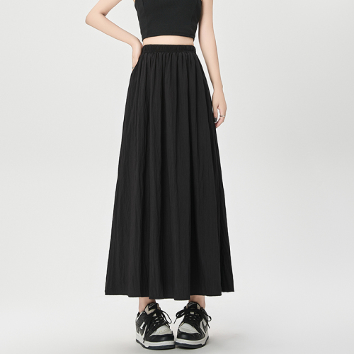 Real shot of lazy style Yamamoto skirt for women in summer new slim A-line mid-length skirt drapey casual wide swing umbrella skirt